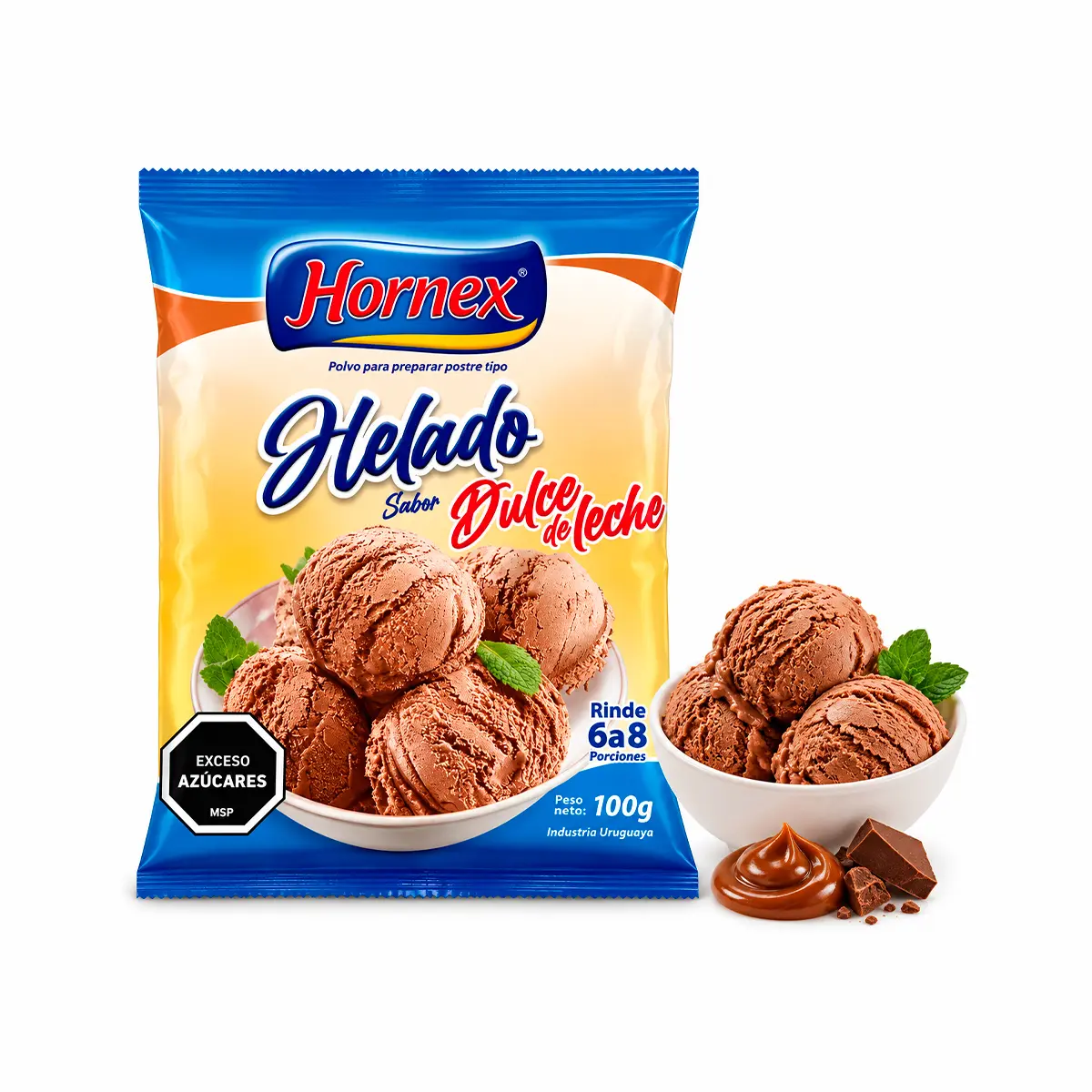 Helado p/preparar Dulce de Leche Hornex 8 porc.